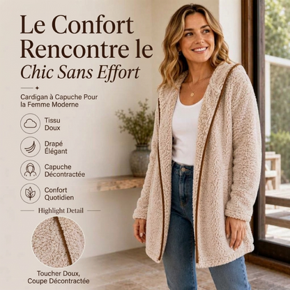 Cardigan décontracté à capuche en peluche pour femme