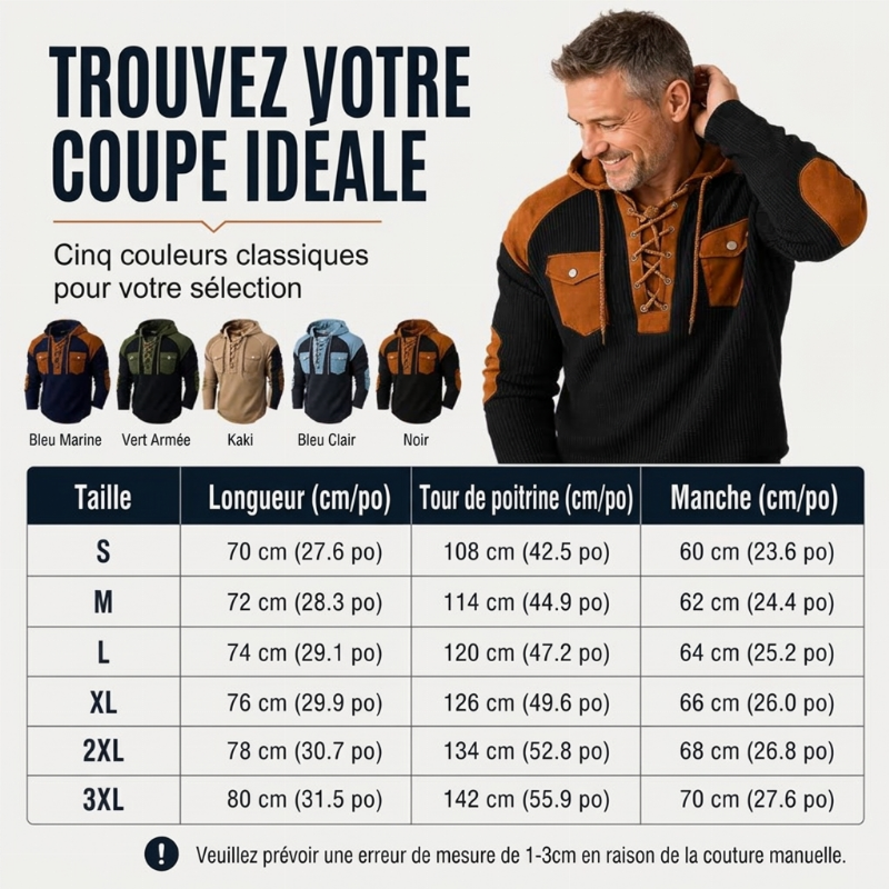 Hoodie décontracté à tricot nid d'abeille à lacets pour homme
