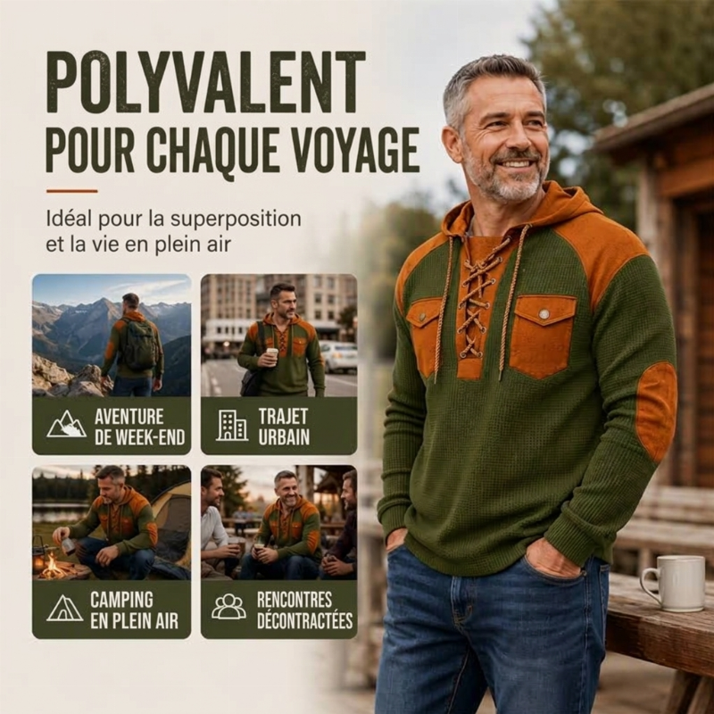 Hoodie décontracté à tricot nid d'abeille à lacets pour homme