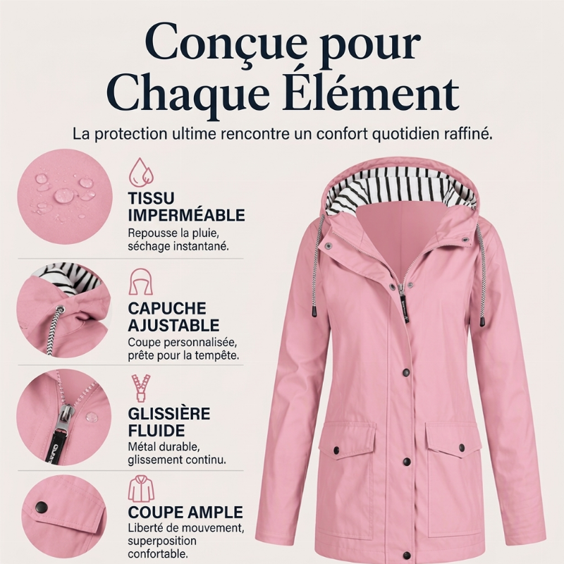 Veste d'extérieur imperméable et coupe-vent pour femme