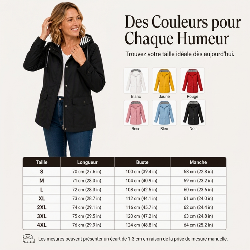 Veste d'extérieur imperméable et coupe-vent pour femme