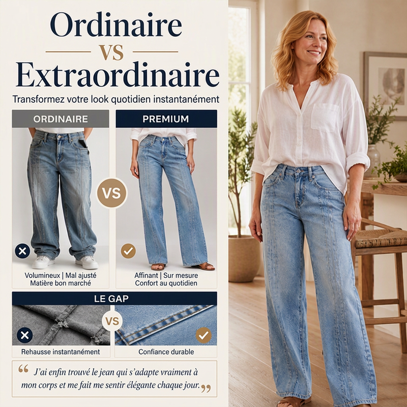 Jean femme coupe large avec coutures sur le devant