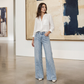 Jean femme coupe large avec coutures sur le devant
