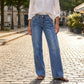 Jean femme coupe large avec coutures sur le devant