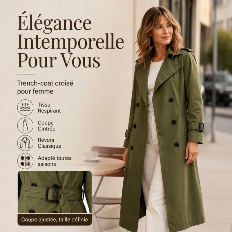 Trench long double boutonnage pour femme
