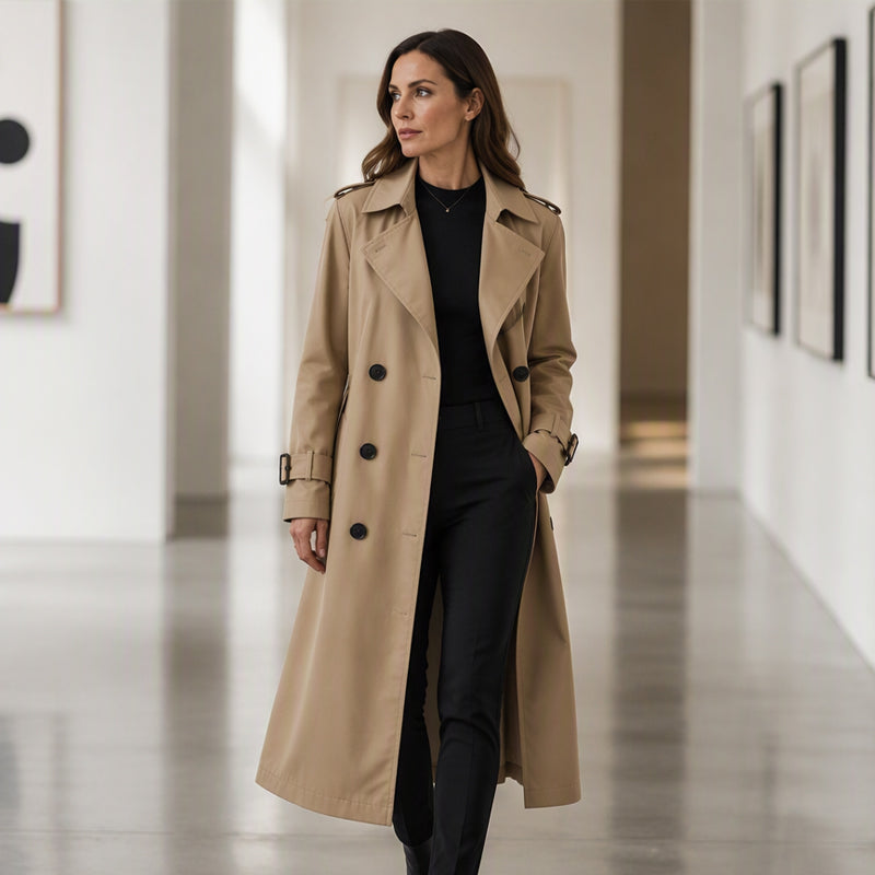 Trench long double boutonnage pour femme