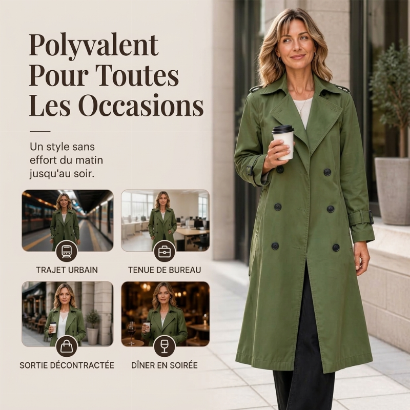 Trench long double boutonnage pour femme