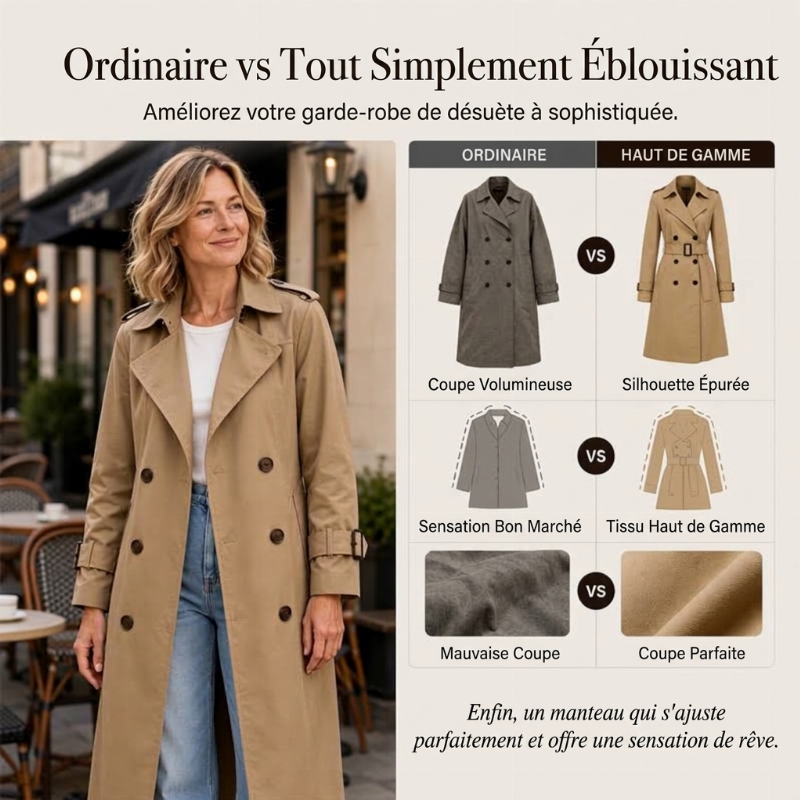 Trench long double boutonnage pour femme