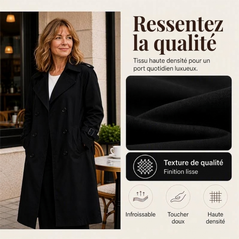 Trench long double boutonnage pour femme
