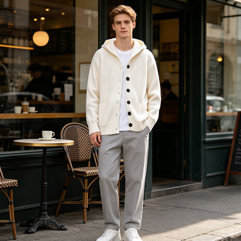 Gilet en maille décontracté à capuche pour homme