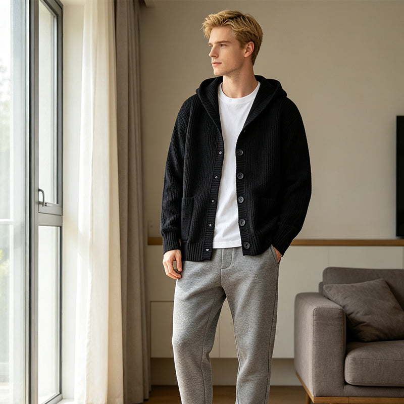 Gilet en maille décontracté à capuche pour homme