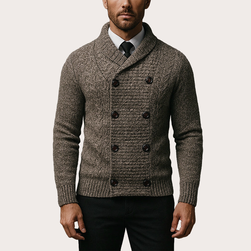 Cardigan en maille pour homme, col châle, double boutonnage