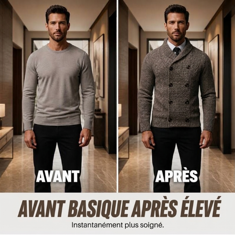 Cardigan en maille pour homme, col châle, double boutonnage