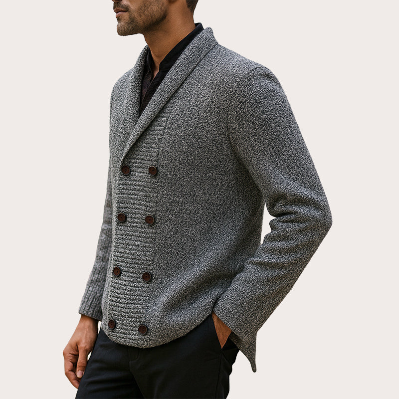 Cardigan en maille pour homme, col châle, double boutonnage
