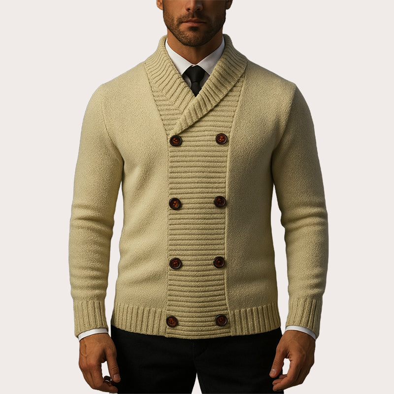 Cardigan en maille pour homme, col châle, double boutonnage