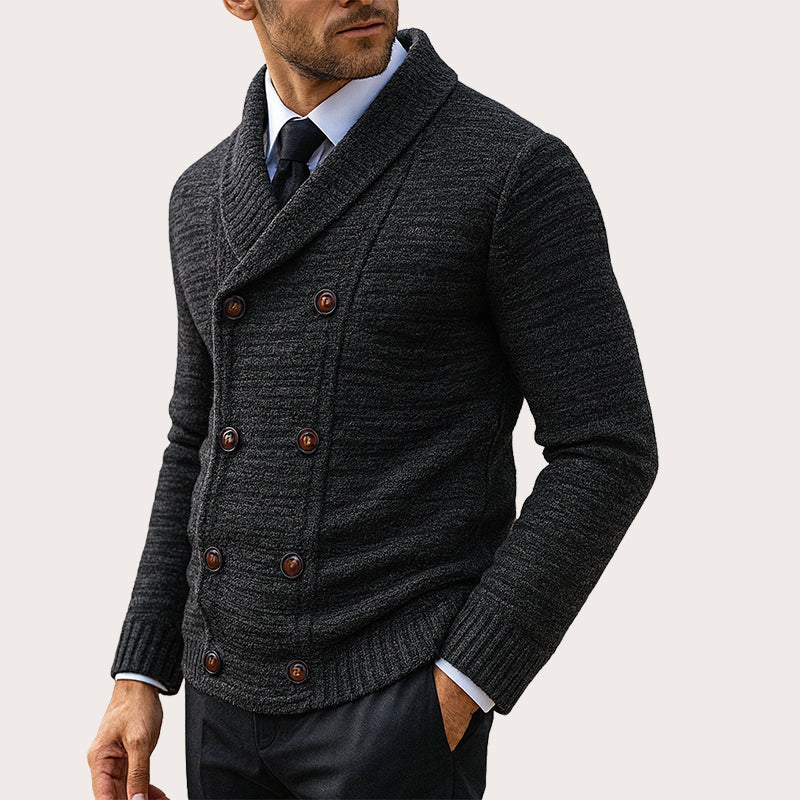 Cardigan en maille pour homme, col châle, double boutonnage