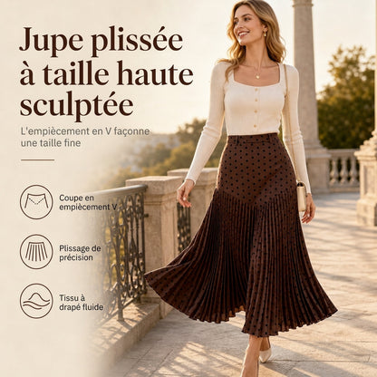 Jupe plissée à pois taille haute pour femme – Style rétro chic, confort et féminité
