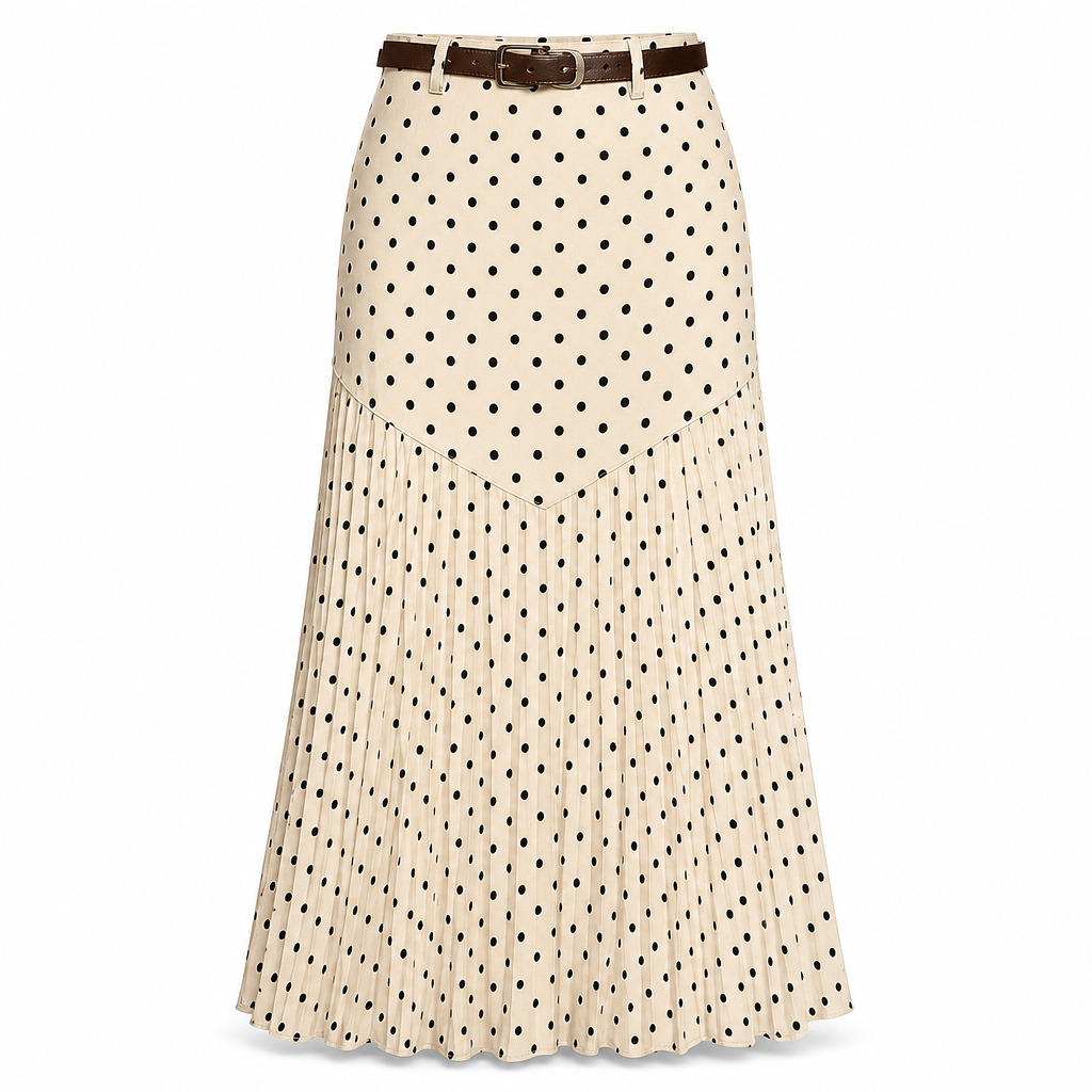 Jupe plissée à pois taille haute pour femme – Style rétro chic, confort et féminité