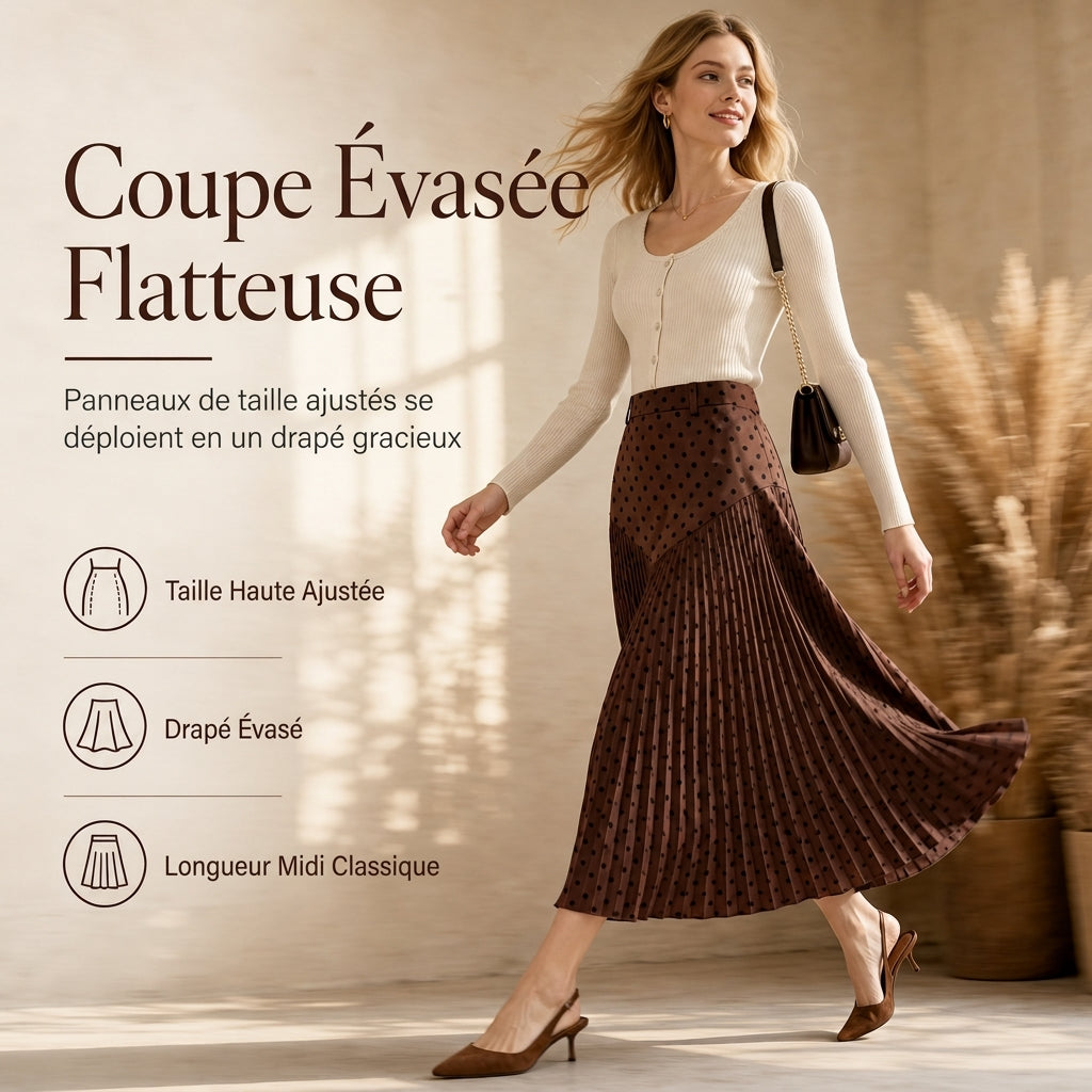 Jupe plissée à pois taille haute pour femme – Style rétro chic, confort et féminité