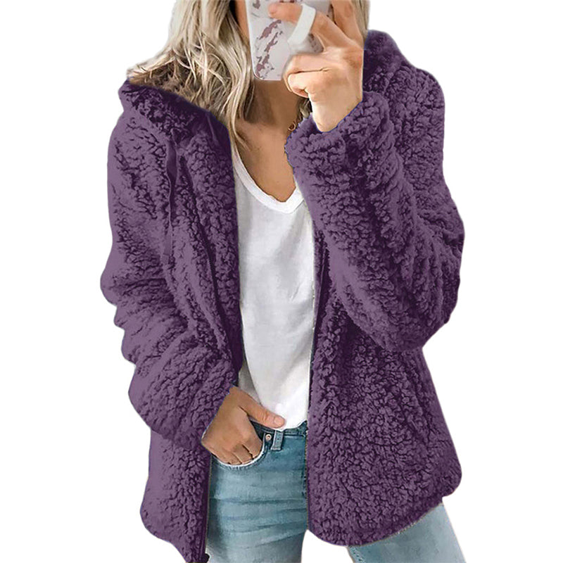 Veste polaire à capuche et à fermeture éclair pour femme