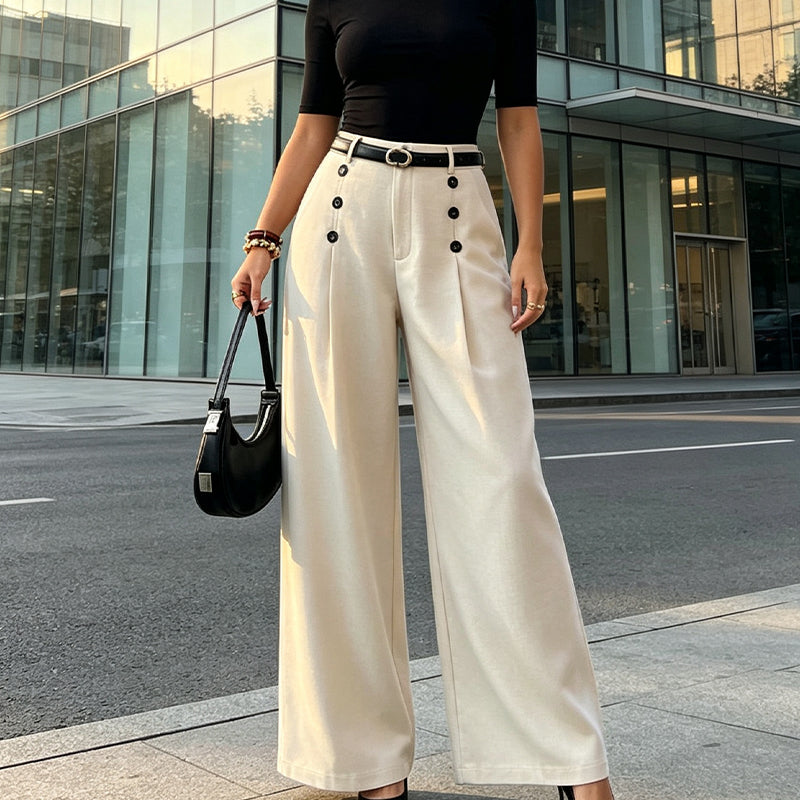 Pantalon large élégant à double boutonnage pour femme