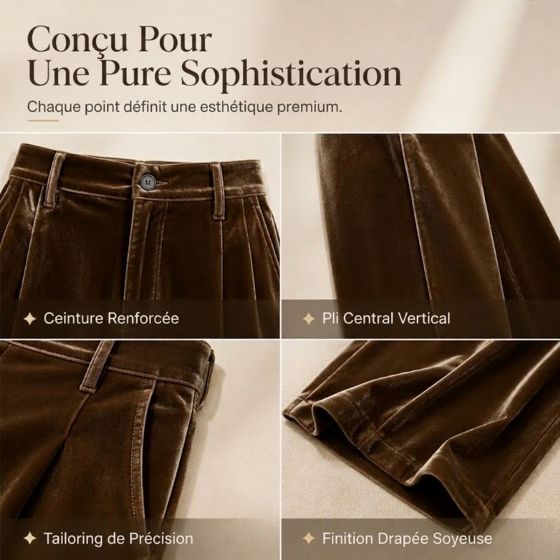 Pantalon large décontracté à taille haute pour femme, effet drapé