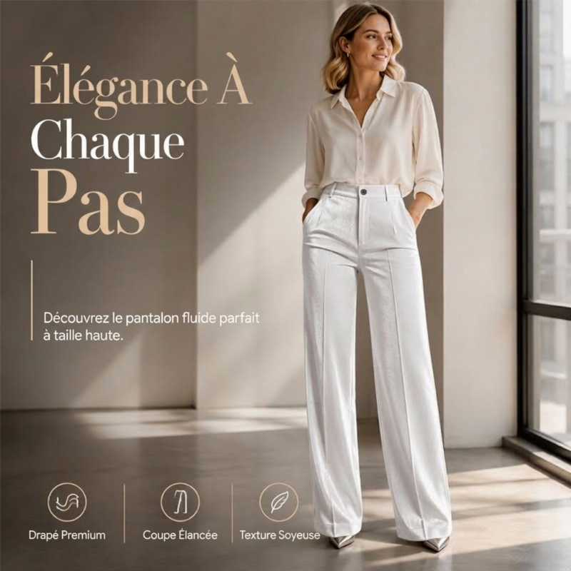 Pantalon large décontracté à taille haute pour femme, effet drapé