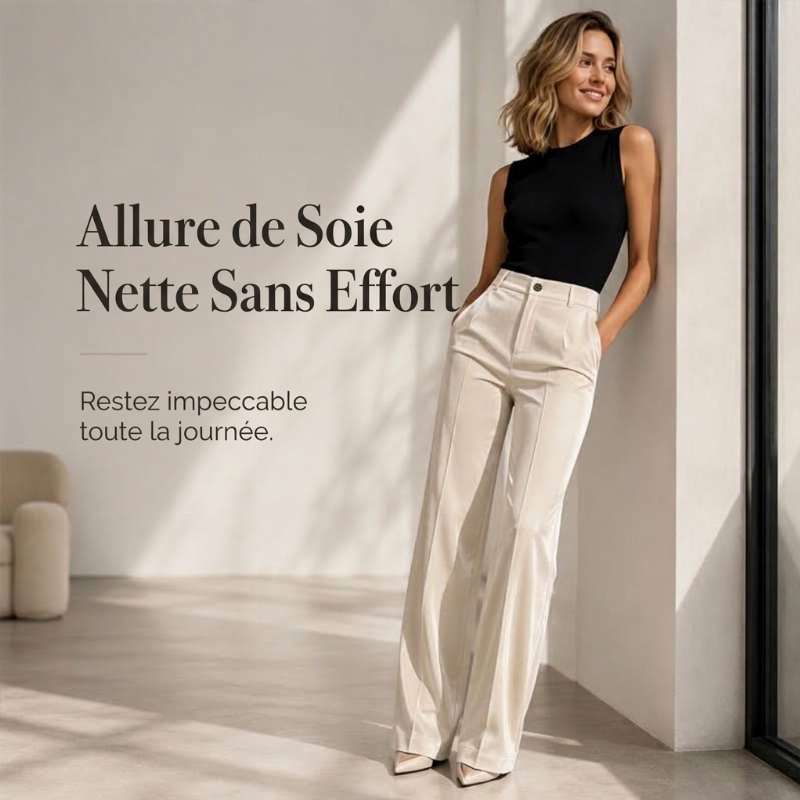 Pantalon large décontracté à taille haute pour femme, effet drapé