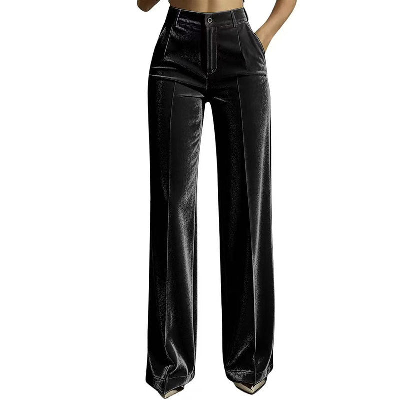 Pantalon large décontracté à taille haute pour femme, effet drapé