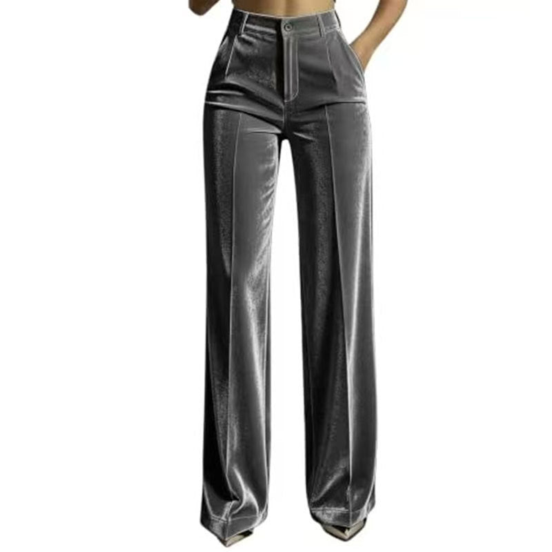 Pantalon large décontracté à taille haute pour femme, effet drapé