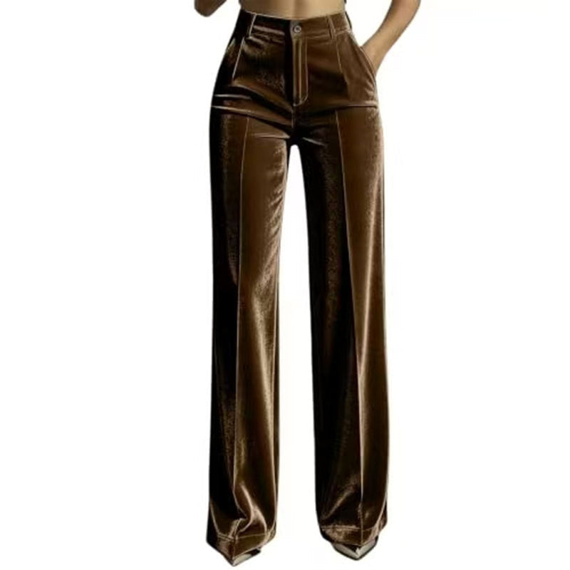 Pantalon large décontracté à taille haute pour femme, effet drapé