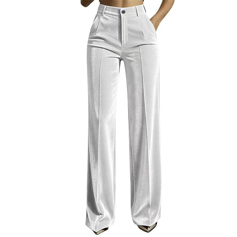 Pantalon large décontracté à taille haute pour femme, effet drapé