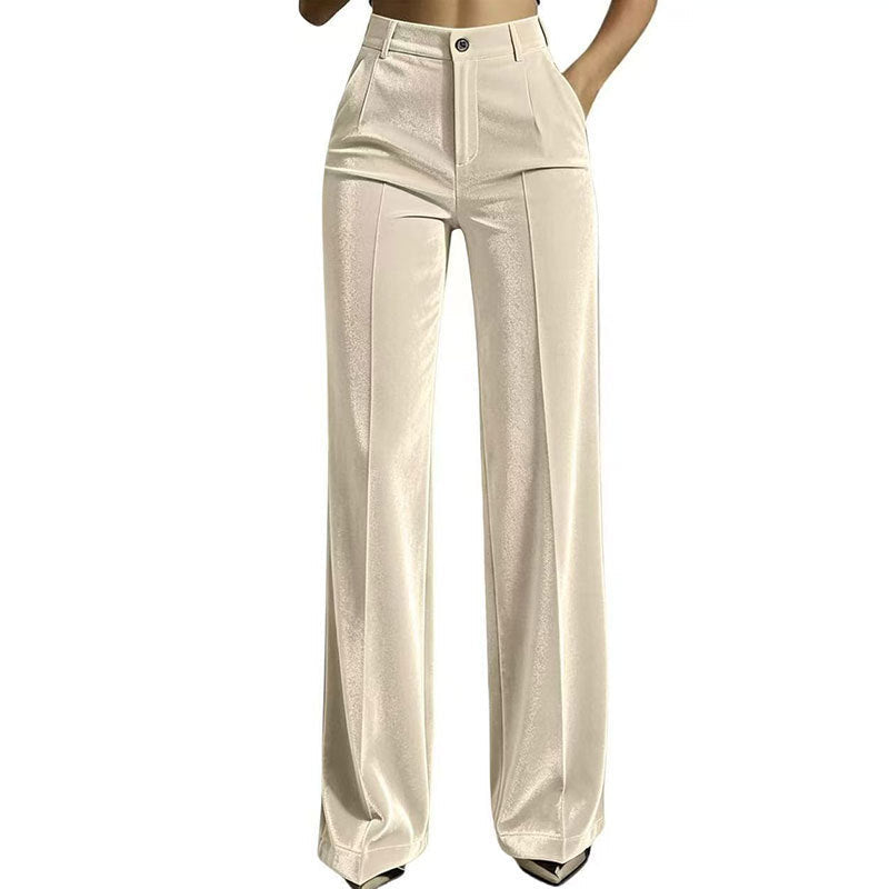 Pantalon large décontracté à taille haute pour femme, effet drapé