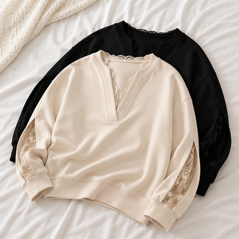 Top pour femme avec col en V et empiècement en dentelle