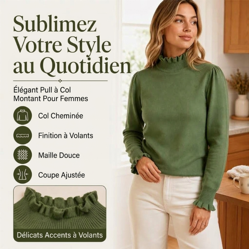 Haut en maille élégant et confortable pour femme, avec bordure à volants