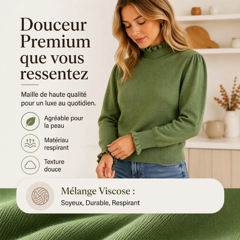 Haut en maille élégant et confortable pour femme, avec bordure à volants