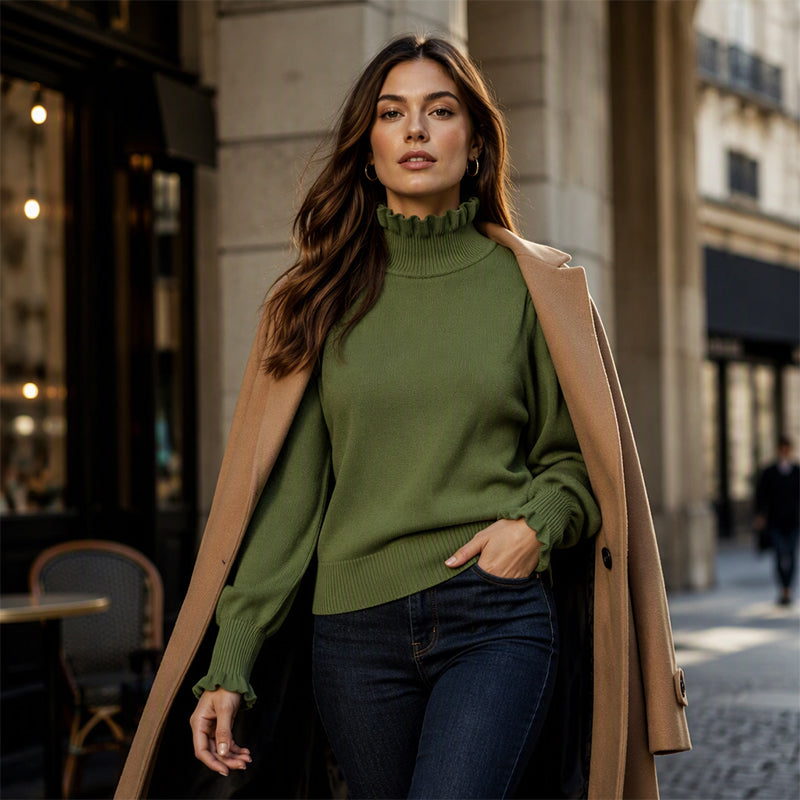 Haut en maille élégant et confortable pour femme, avec bordure à volants