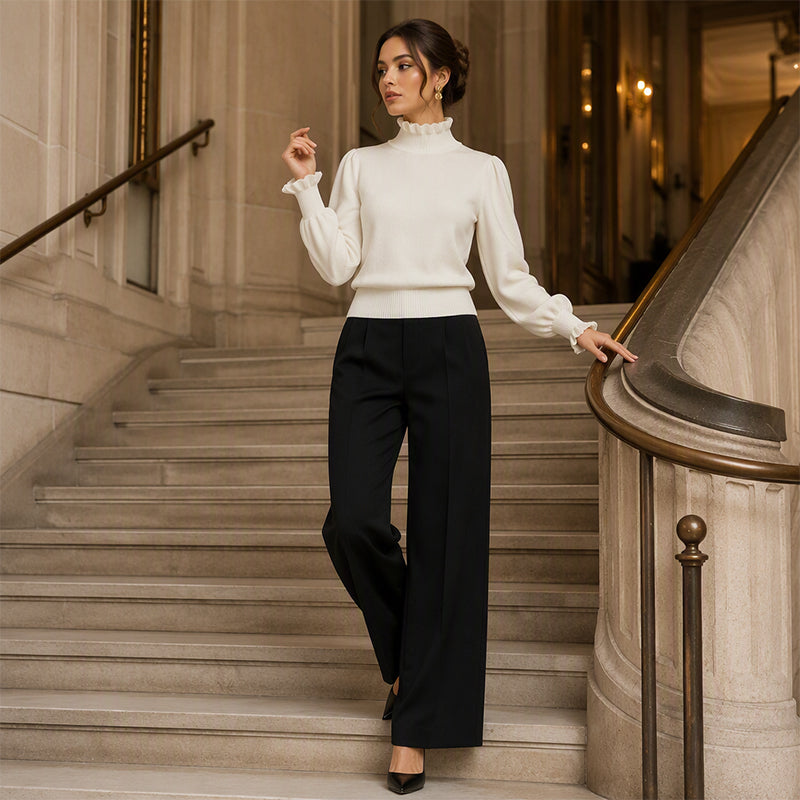 Haut en maille élégant et confortable pour femme, avec bordure à volants