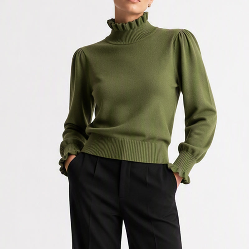 Haut en maille élégant et confortable pour femme, avec bordure à volants