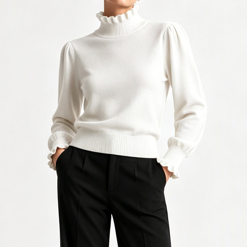 Haut en maille élégant et confortable pour femme, avec bordure à volants