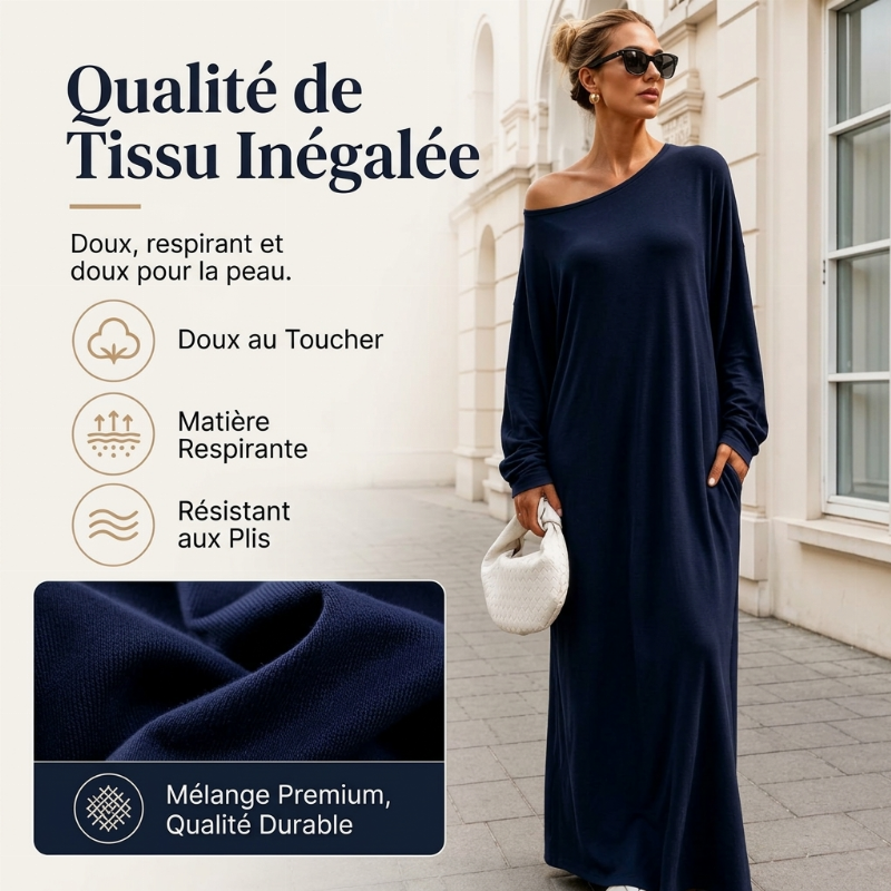 Robe maxi femme à manches longues et col bardot