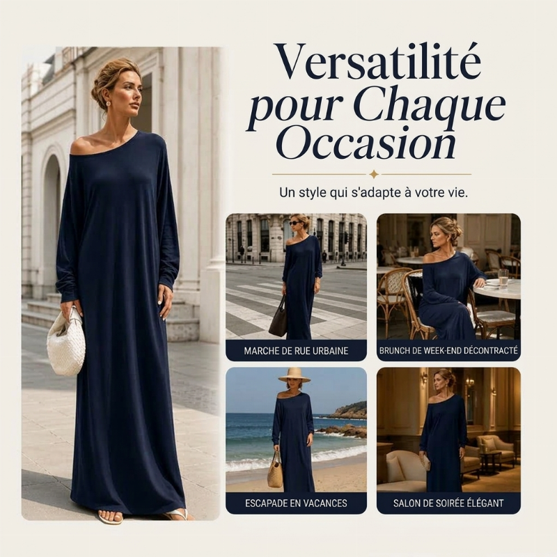 Robe maxi femme à manches longues et col bardot
