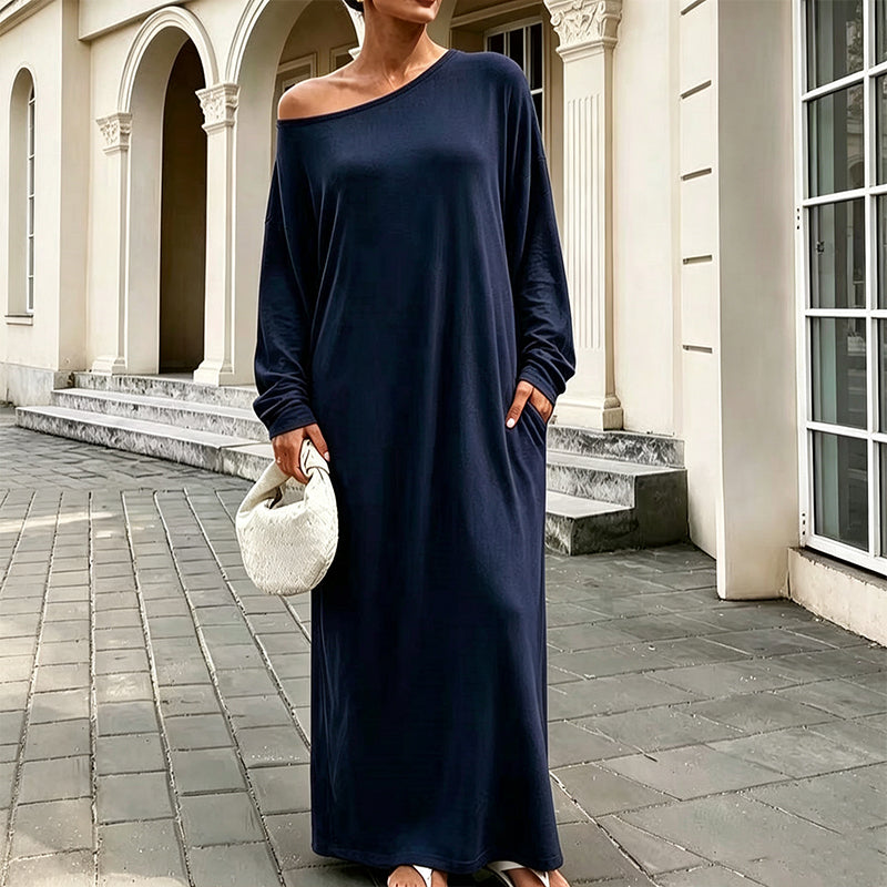 Robe maxi femme à manches longues et col bardot