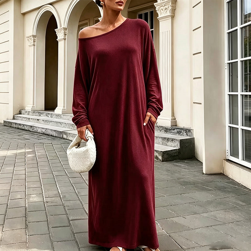 Robe maxi femme à manches longues et col bardot
