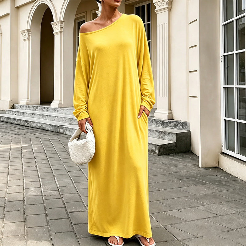 Robe maxi femme à manches longues et col bardot