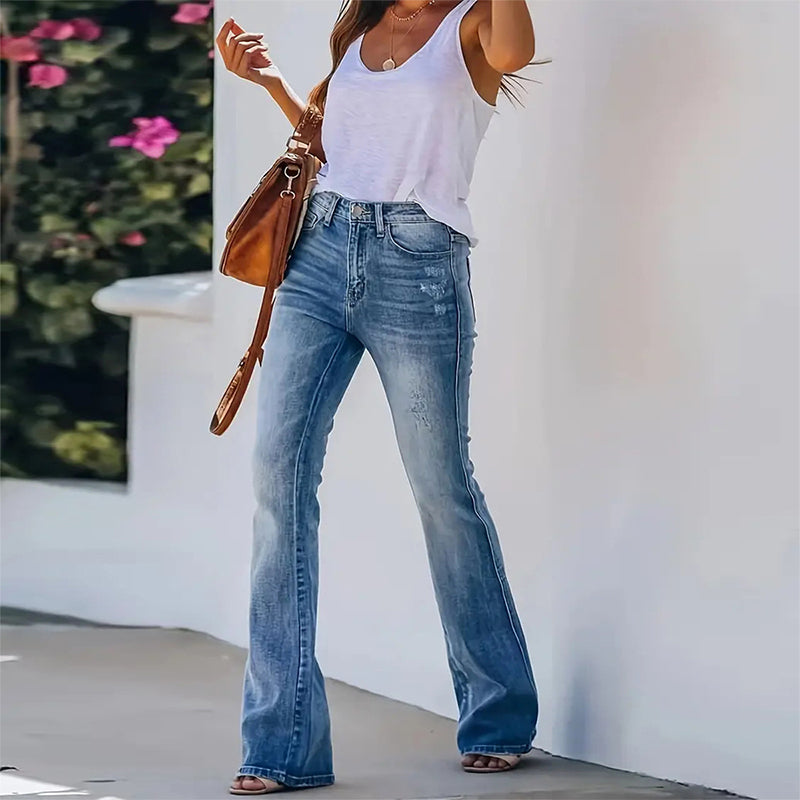 Jean flare taille haute décontracté pour femme