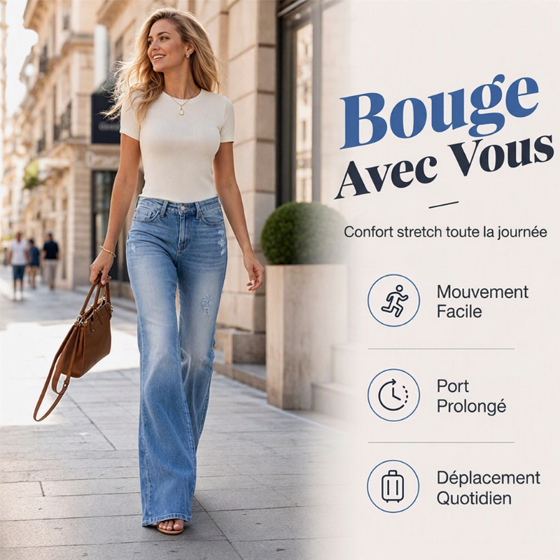 Jean flare taille haute décontracté pour femme