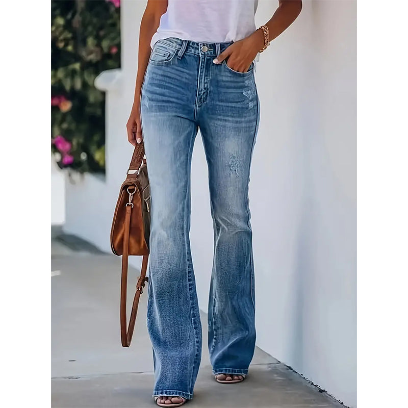 Jean flare taille haute décontracté pour femme