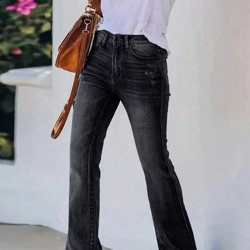 Jean flare taille haute décontracté pour femme