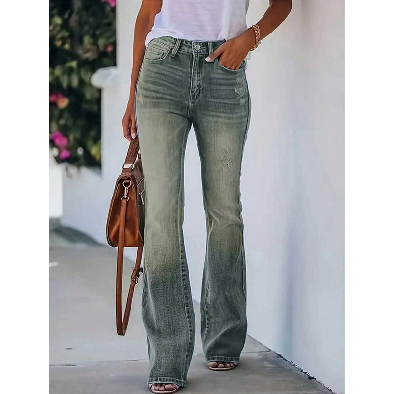 Jean flare taille haute décontracté pour femme